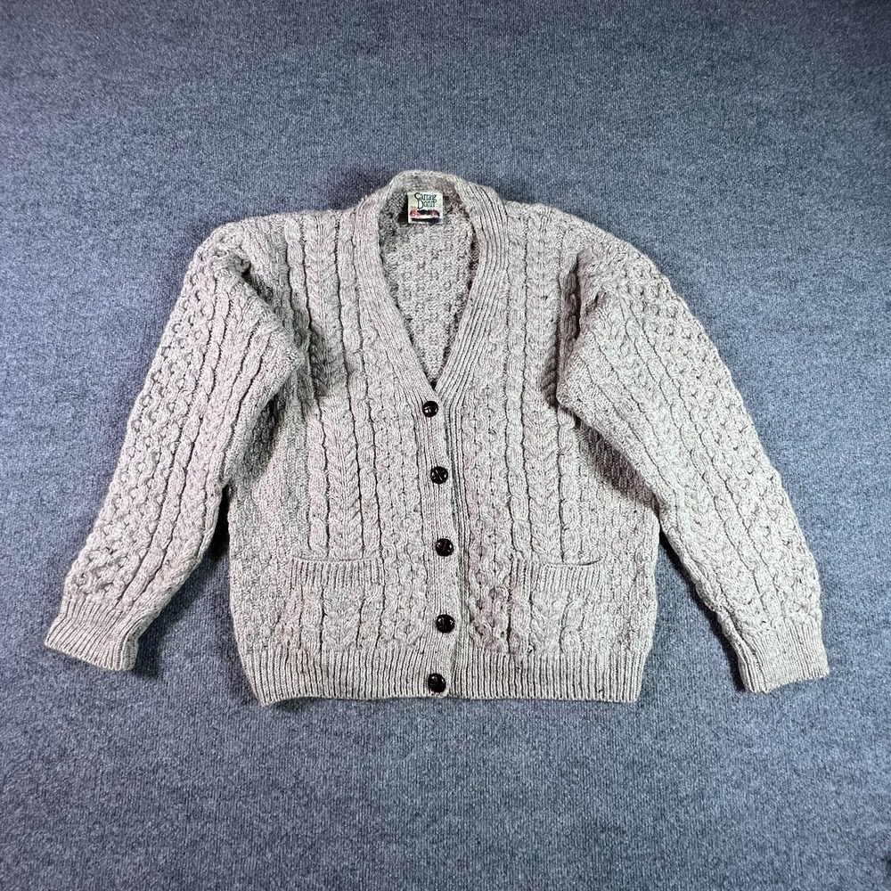 Carraig Donn Cardigan Sweater Womens M Gray Cable-Knit Wool Button-Up Ireland